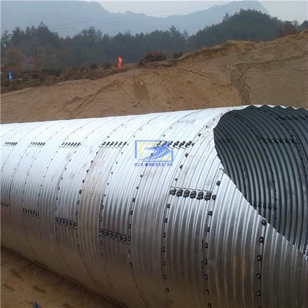 Big diameter corrugated metal culvert pipe assembled by structural plate